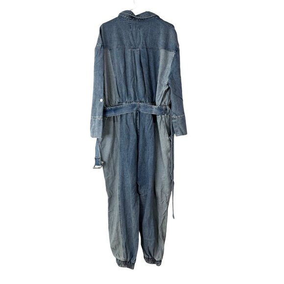 LAtiste by Amy Womens 2X  Jumpsuit Blue Two-Tone Denim Long Sleeve One-Piece NEW - Picture 2 of 5